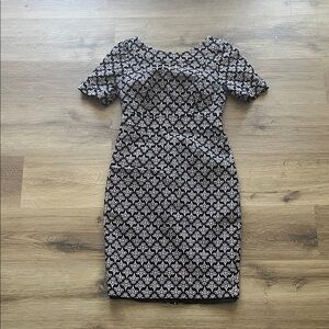 Boden Black and Tan Geometric Midi Dress